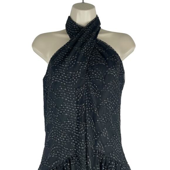 Shoshanna Olivia Metallic Scallope Mesh Halter Neck Black Dress Size 2 - Picture 6 of 14